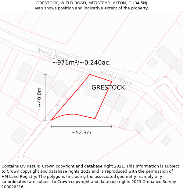 GRESTOCK, WIELD ROAD, MEDSTEAD, ALTON, GU34 5NJ: Plot and title map