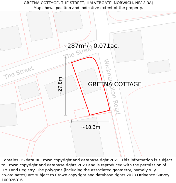 GRETNA COTTAGE, THE STREET, HALVERGATE, NORWICH, NR13 3AJ: Plot and title map