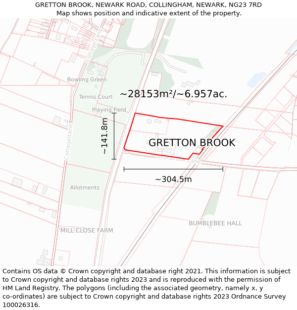 GRETTON BROOK, NEWARK ROAD, COLLINGHAM, NEWARK, NG23 7RD: Plot and title map