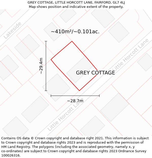 GREY COTTAGE, LITTLE HORCOTT LANE, FAIRFORD, GL7 4LJ: Plot and title map