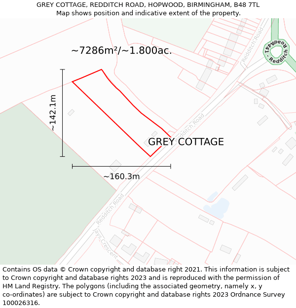 GREY COTTAGE, REDDITCH ROAD, HOPWOOD, BIRMINGHAM, B48 7TL: Plot and title map
