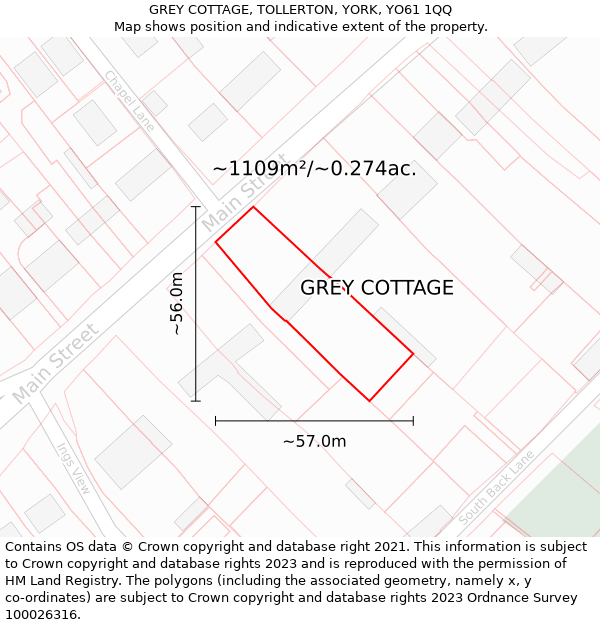 GREY COTTAGE, TOLLERTON, YORK, YO61 1QQ: Plot and title map