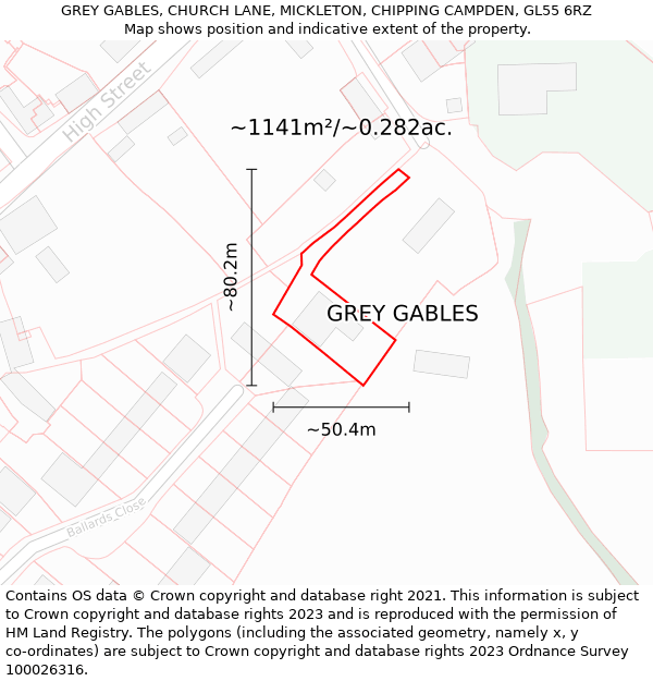 GREY GABLES, CHURCH LANE, MICKLETON, CHIPPING CAMPDEN, GL55 6RZ: Plot and title map