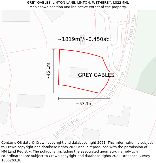 GREY GABLES, LINTON LANE, LINTON, WETHERBY, LS22 4HL: Plot and title map
