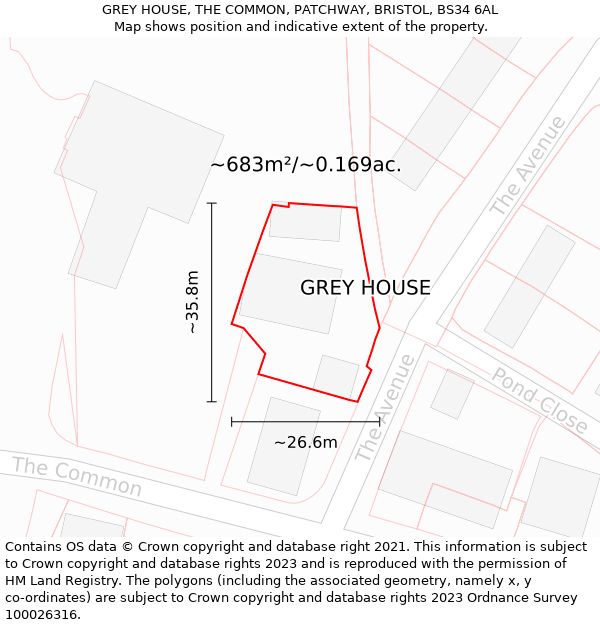 GREY HOUSE, THE COMMON, PATCHWAY, BRISTOL, BS34 6AL: Plot and title map