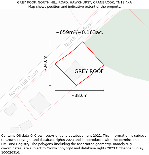 GREY ROOF, NORTH HILL ROAD, HAWKHURST, CRANBROOK, TN18 4XA: Plot and title map