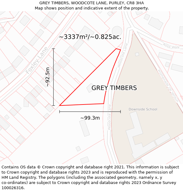 GREY TIMBERS, WOODCOTE LANE, PURLEY, CR8 3HA: Plot and title map