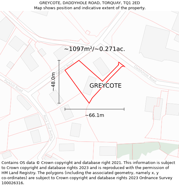 GREYCOTE, DADDYHOLE ROAD, TORQUAY, TQ1 2ED: Plot and title map