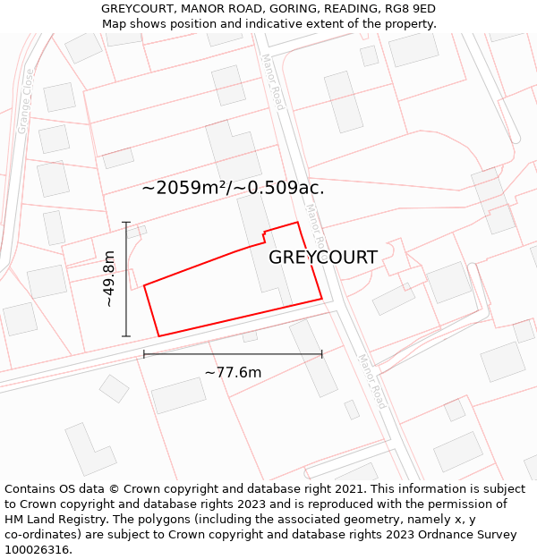 GREYCOURT, MANOR ROAD, GORING, READING, RG8 9ED: Plot and title map