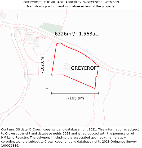 GREYCROFT, THE VILLAGE, ABBERLEY, WORCESTER, WR6 6BN: Plot and title map