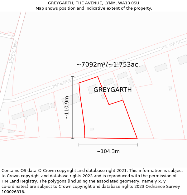 GREYGARTH, THE AVENUE, LYMM, WA13 0SU: Plot and title map