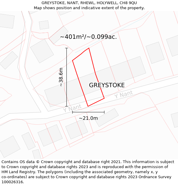 GREYSTOKE, NANT, RHEWL, HOLYWELL, CH8 9QU: Plot and title map