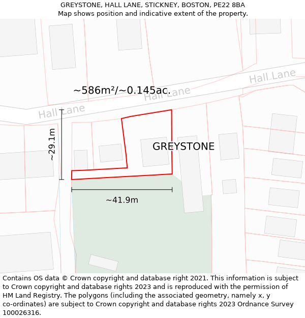 GREYSTONE, HALL LANE, STICKNEY, BOSTON, PE22 8BA: Plot and title map