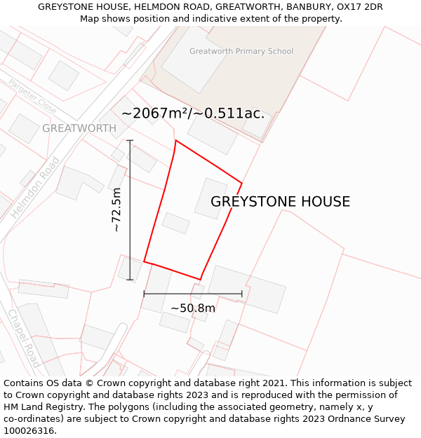 GREYSTONE HOUSE, HELMDON ROAD, GREATWORTH, BANBURY, OX17 2DR: Plot and title map