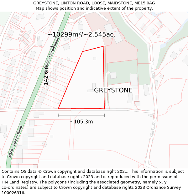GREYSTONE, LINTON ROAD, LOOSE, MAIDSTONE, ME15 0AG: Plot and title map