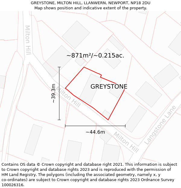GREYSTONE, MILTON HILL, LLANWERN, NEWPORT, NP18 2DU: Plot and title map