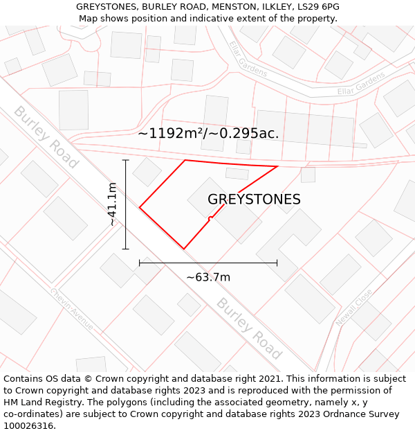 GREYSTONES, BURLEY ROAD, MENSTON, ILKLEY, LS29 6PG: Plot and title map