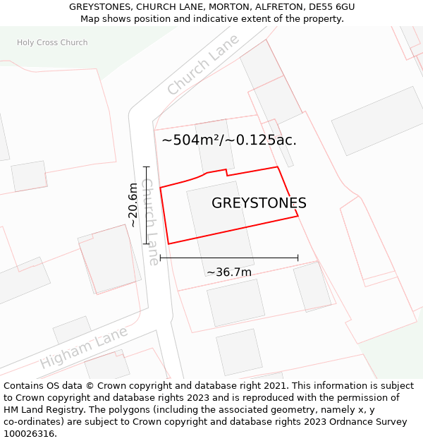 GREYSTONES, CHURCH LANE, MORTON, ALFRETON, DE55 6GU: Plot and title map