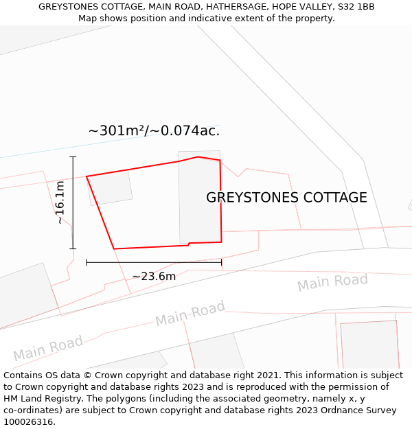 GREYSTONES COTTAGE, MAIN ROAD, HATHERSAGE, HOPE VALLEY, S32 1BB: Plot and title map