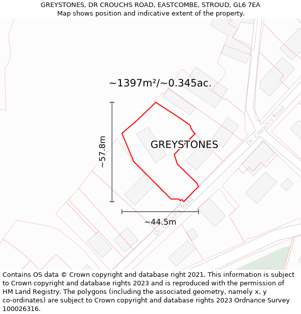 GREYSTONES, DR CROUCHS ROAD, EASTCOMBE, STROUD, GL6 7EA: Plot and title map