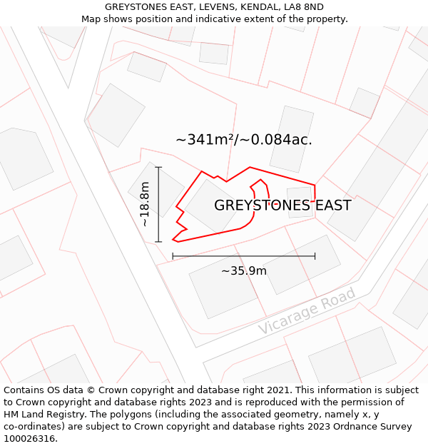 GREYSTONES EAST, LEVENS, KENDAL, LA8 8ND: Plot and title map