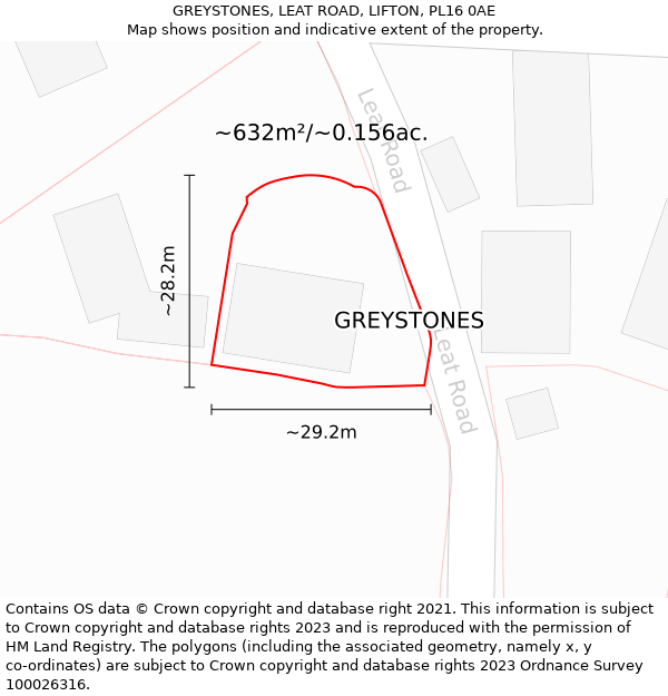 GREYSTONES, LEAT ROAD, LIFTON, PL16 0AE: Plot and title map