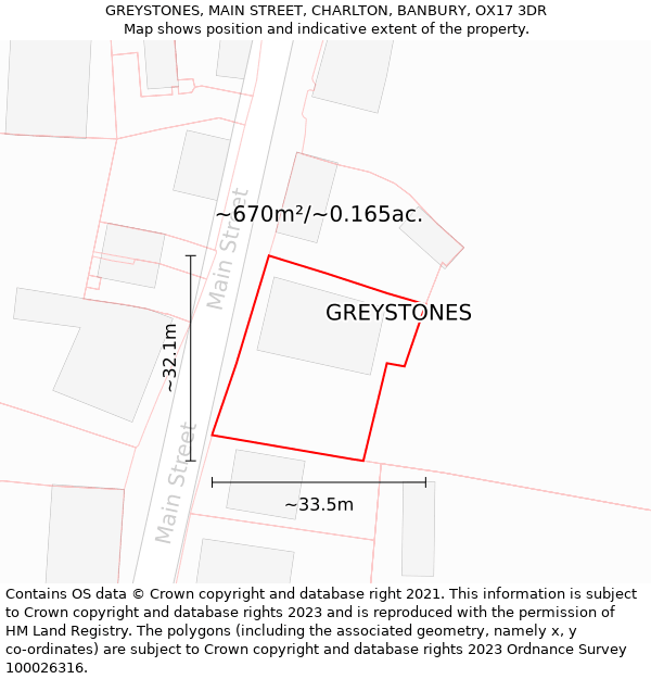 GREYSTONES, MAIN STREET, CHARLTON, BANBURY, OX17 3DR: Plot and title map