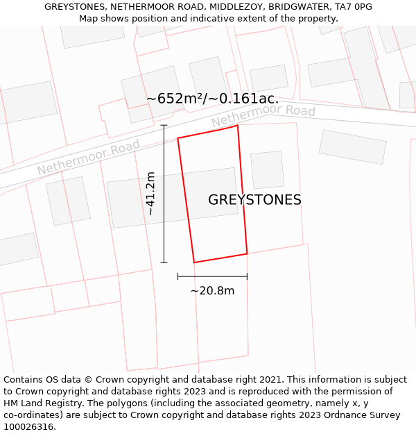 GREYSTONES, NETHERMOOR ROAD, MIDDLEZOY, BRIDGWATER, TA7 0PG: Plot and title map