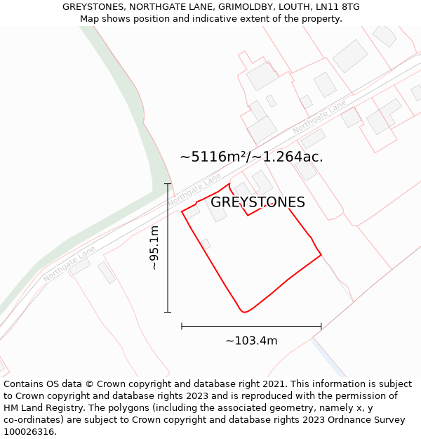 GREYSTONES, NORTHGATE LANE, GRIMOLDBY, LOUTH, LN11 8TG: Plot and title map