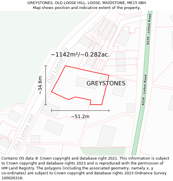 GREYSTONES, OLD LOOSE HILL, LOOSE, MAIDSTONE, ME15 0BH: Plot and title map