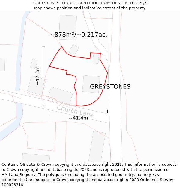 GREYSTONES, PIDDLETRENTHIDE, DORCHESTER, DT2 7QX: Plot and title map
