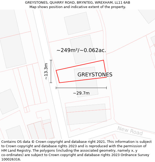 GREYSTONES, QUARRY ROAD, BRYNTEG, WREXHAM, LL11 6AB: Plot and title map