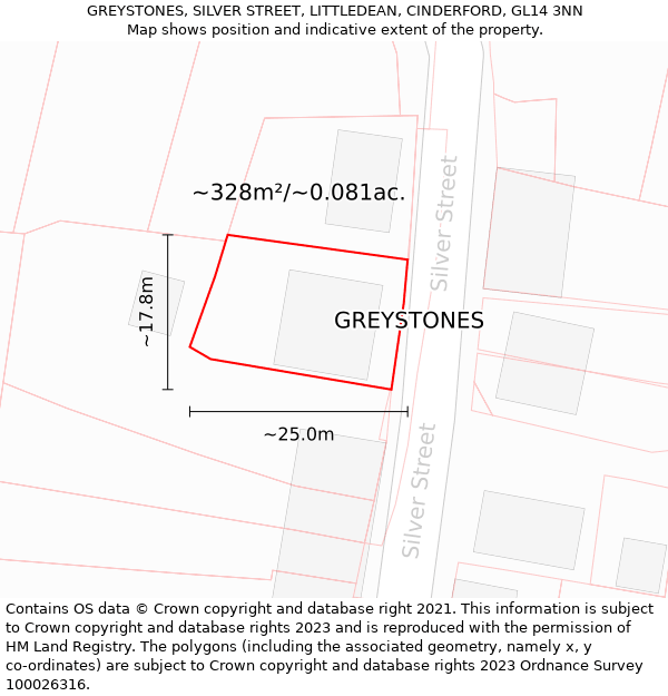 GREYSTONES, SILVER STREET, LITTLEDEAN, CINDERFORD, GL14 3NN: Plot and title map