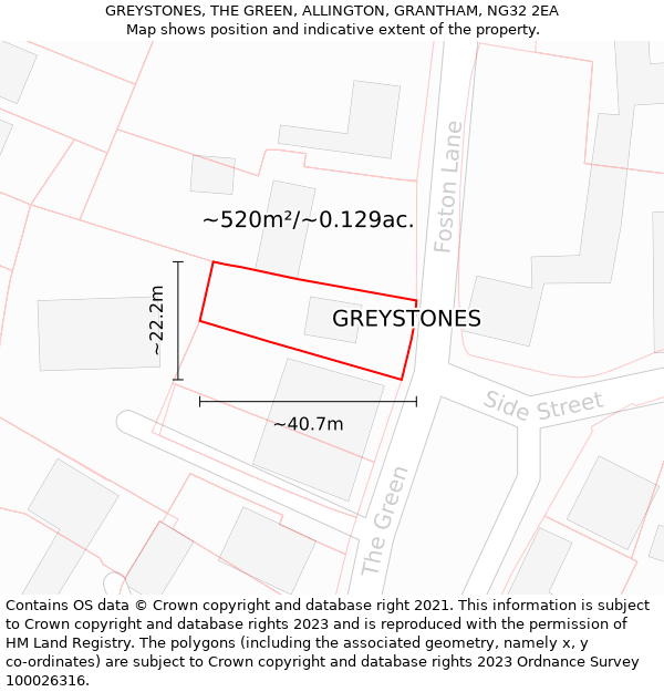 GREYSTONES, THE GREEN, ALLINGTON, GRANTHAM, NG32 2EA: Plot and title map
