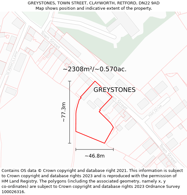 GREYSTONES, TOWN STREET, CLAYWORTH, RETFORD, DN22 9AD: Plot and title map