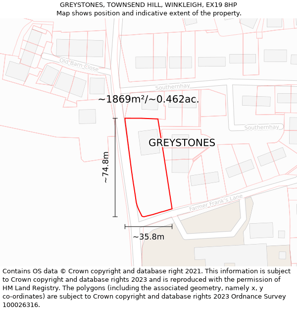 GREYSTONES, TOWNSEND HILL, WINKLEIGH, EX19 8HP: Plot and title map