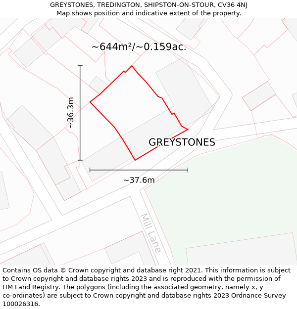GREYSTONES, TREDINGTON, SHIPSTON-ON-STOUR, CV36 4NJ: Plot and title map
