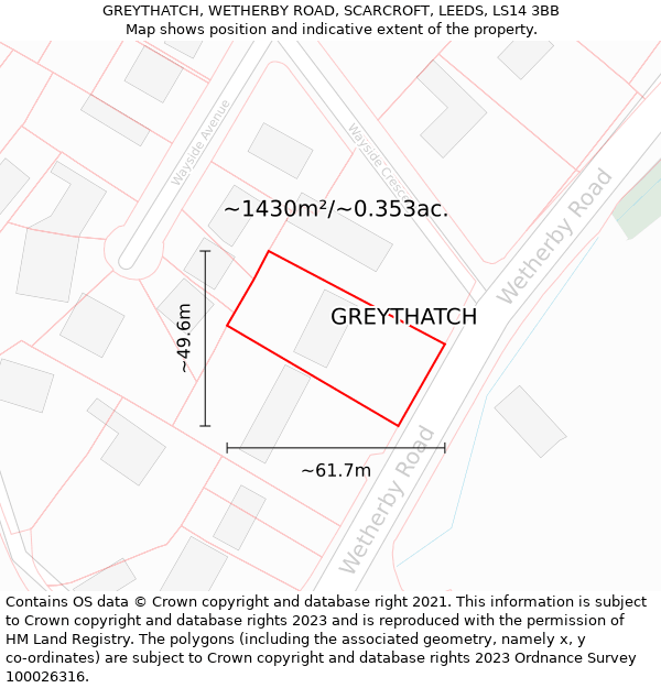 GREYTHATCH, WETHERBY ROAD, SCARCROFT, LEEDS, LS14 3BB: Plot and title map