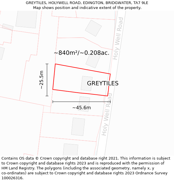GREYTILES, HOLYWELL ROAD, EDINGTON, BRIDGWATER, TA7 9LE: Plot and title map