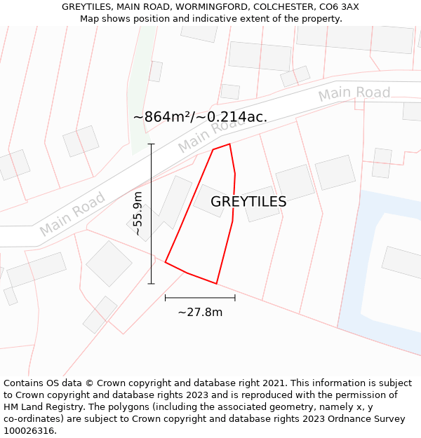 GREYTILES, MAIN ROAD, WORMINGFORD, COLCHESTER, CO6 3AX: Plot and title map