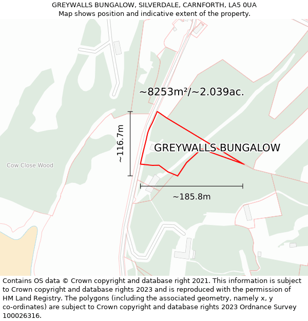 GREYWALLS BUNGALOW, SILVERDALE, CARNFORTH, LA5 0UA: Plot and title map