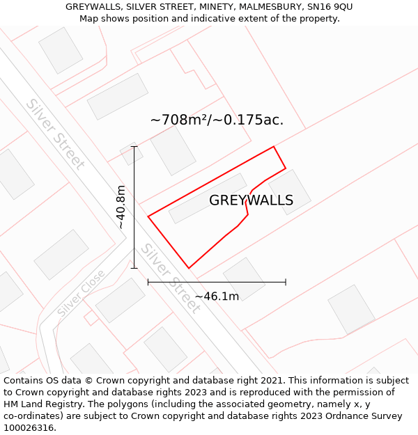 GREYWALLS, SILVER STREET, MINETY, MALMESBURY, SN16 9QU: Plot and title map