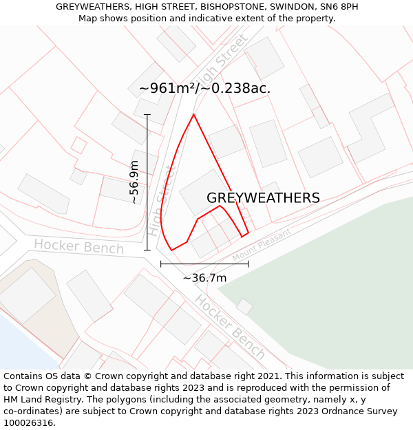 GREYWEATHERS, HIGH STREET, BISHOPSTONE, SWINDON, SN6 8PH: Plot and title map