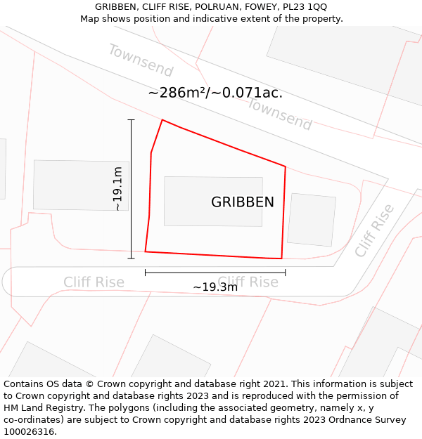 GRIBBEN, CLIFF RISE, POLRUAN, FOWEY, PL23 1QQ: Plot and title map