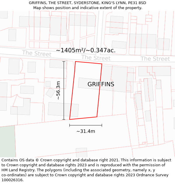 GRIFFINS, THE STREET, SYDERSTONE, KING'S LYNN, PE31 8SD: Plot and title map