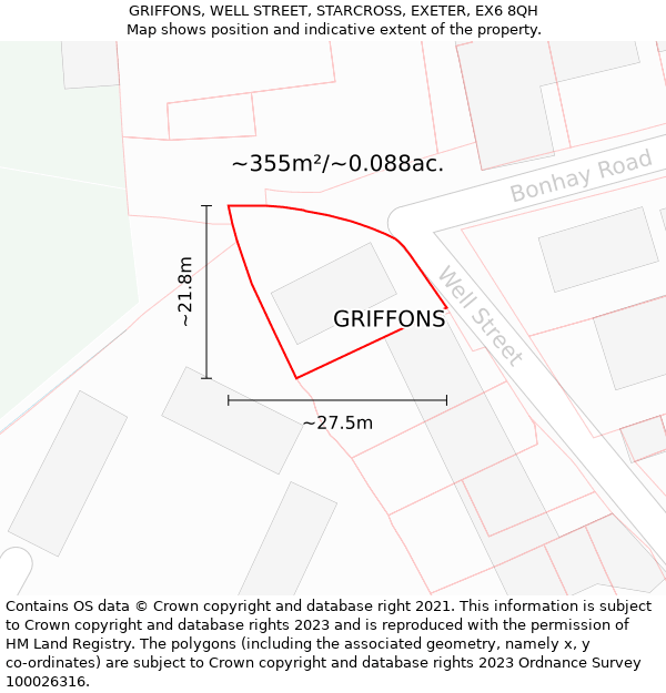 GRIFFONS, WELL STREET, STARCROSS, EXETER, EX6 8QH: Plot and title map