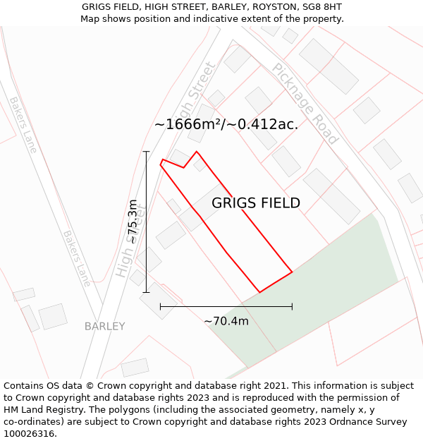 GRIGS FIELD, HIGH STREET, BARLEY, ROYSTON, SG8 8HT: Plot and title map