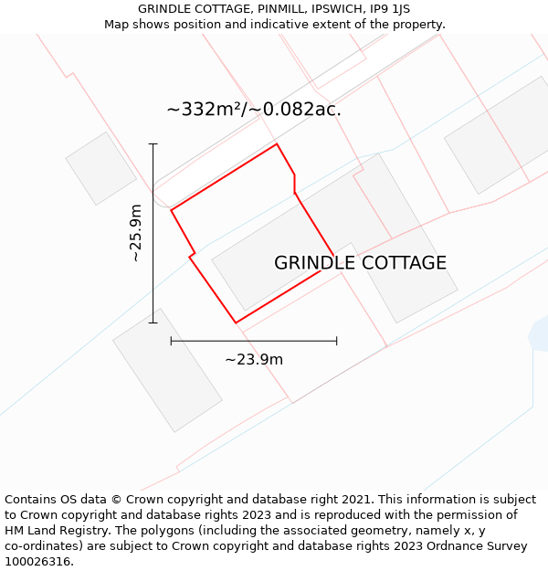 GRINDLE COTTAGE, PINMILL, IPSWICH, IP9 1JS: Plot and title map