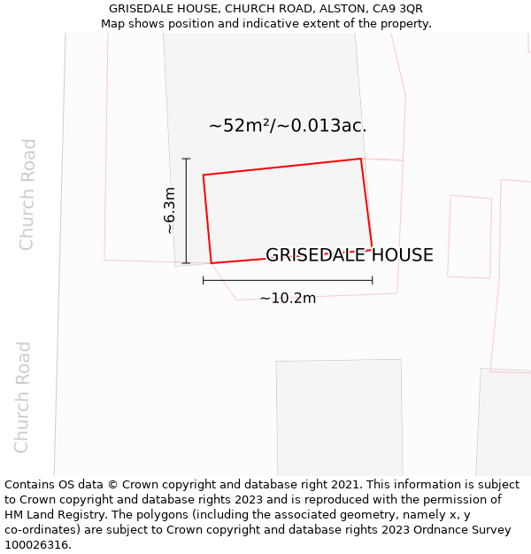 GRISEDALE HOUSE, CHURCH ROAD, ALSTON, CA9 3QR: Plot and title map