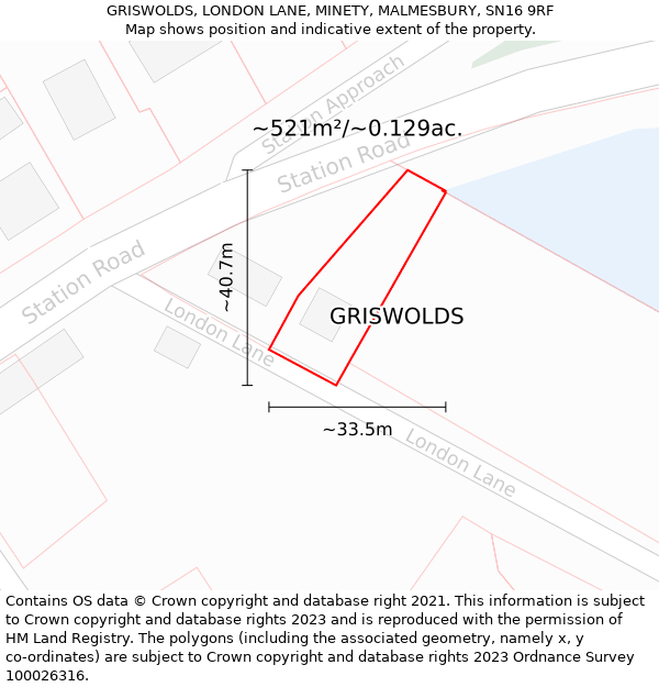 GRISWOLDS, LONDON LANE, MINETY, MALMESBURY, SN16 9RF: Plot and title map
